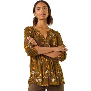 Roman Women's Textured Floral Pintuck Tunic Top in Mustard Size: 10 Mustard 10 Roman Women's Textured Floral Pintuck Tunic Top in Mustard Size: 10 Mustard 10