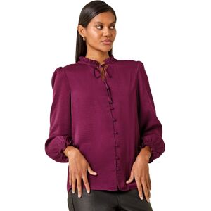 Roman Women's Ruffle Front Tie Neck Blouse in Plum Size: 12 Plum 12 Roman Women's Ruffle Front Tie Neck Blouse in Plum Size: 12 Plum 12