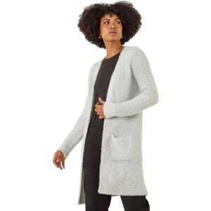 Roman Women's Metallic Longline Knit Cardigan in Silver Size: 14 Silver 14 Roman Women's Metallic Longline Knit Cardigan in Silver Size: 14 Silver 14