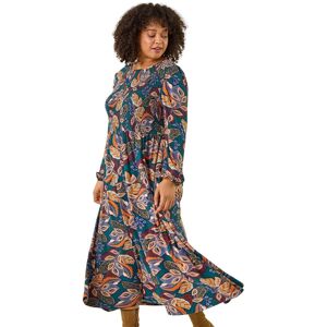 Roman Women's Curve Floral Print Shirred Midi Dress in Teal Size: 22-24 Teal 22-24 Roman Women's Curve Floral Print Shirred Midi Dress in Teal Size: 22-24 Teal 22-24