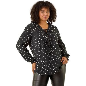 Roman Women's Curve Polka Dot Ruffle Top in Black Size: 18 Black 18 Roman Women's Curve Polka Dot Ruffle Top in Black Size: 18 Black 18
