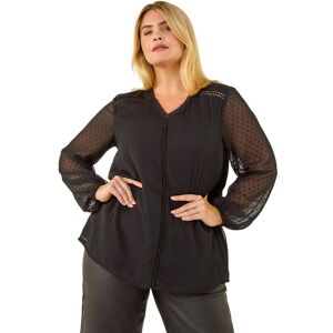 Roman Women's Curve Textured V-Neck Top in Black Size: 26-28 Black 26-28 Roman Women's Curve Textured V-Neck Top in Black Size: 26-28 Black 26-28