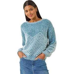 Roman Women's Abstract Stripe Knit Jumper in Blue Size: Large Blue L Roman Women's Abstract Stripe Knit Jumper in Blue Size: Large Blue L