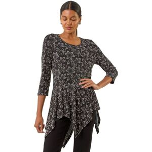 Roman Women's Floral Print Asymmetric Tunic Top in Black Size: 12 Black 12 Roman Women's Floral Print Asymmetric Tunic Top in Black Size: 12 Black 12