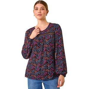 Roman Women's Floral Print Trim Stretch Top in Purple Size: 18 Purple 18 Roman Women's Floral Print Trim Stretch Top in Purple Size: 18 Purple 18