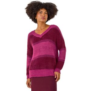 Roman Women's V-Neck Stripe Knit Jumper in Magenta Size: 18 Magenta 18 Roman Women's V-Neck Stripe Knit Jumper in Magenta Size: 18 Magenta 18
