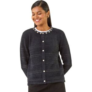 Roman Women's Fluffy Faux Pearl Knit Cardigan in Black Size: 12 Black 12 Roman Women's Fluffy Faux Pearl Knit Cardigan in Black Size: 12 Black 12