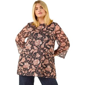 Roman Women's Curve Print Mesh Tunic Top in Beige Size: 20 Beige 20 Roman Women's Curve Print Mesh Tunic Top in Beige Size: 20 Beige 20