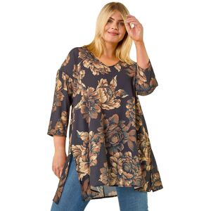 Roman Women's Curve Floral Print Tunic Top in Brown Size: 22-24 Brown 22-24 Roman Women's Curve Floral Print Tunic Top in Brown Size: 22-24 Brown 22-24