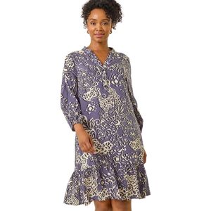 Roman Women's Petite Abstract Print Tiered Dress in Grey Size: 14 Grey 14 Roman Women's Petite Abstract Print Tiered Dress in Grey Size: 14 Grey 14