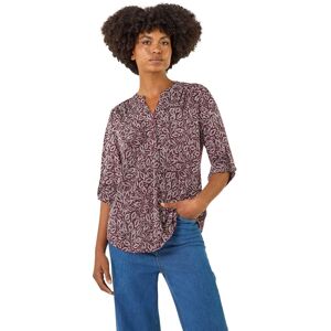 Roman Women's Leaf Print V-Neck Stretch Top in Burgundy Size: 14 Burgundy 14 Roman Women's Leaf Print V-Neck Stretch Top in Burgundy Size: 14 Burgundy 14