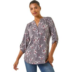 Roman Women's Floral Puff Print Stretch Shirt in Grey Size: 18 Grey 18 Roman Women's Floral Puff Print Stretch Shirt in Grey Size: 18 Grey 18