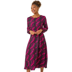 Roman Women's Abstract Feather Shirred Midi Dress in Pink Size: 16 Pink 16 Roman Women's Abstract Feather Shirred Midi Dress in Pink Size: 16 Pink 16