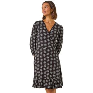 Roman Women's Leaf Print Wrap Stretch Dress in Black Size: 10 Black 10 Roman Women's Leaf Print Wrap Stretch Dress in Black Size: 10 Black 10