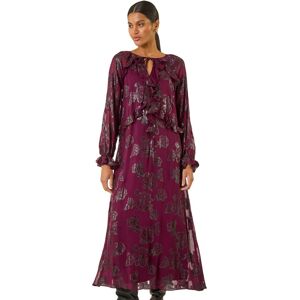 Roman Women's Floral Brocade Frill Midi Dress in Wine Size: 16 Wine 16 Roman Women's Floral Brocade Frill Midi Dress in Wine Size: 16 Wine 16