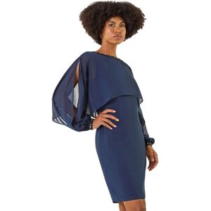 Roman Women's Beaded Cold Shoulder Chiffon Dress in Navy Size: 10 Navy 10 Roman Women's Beaded Cold Shoulder Chiffon Dress in Navy Size: 10 Navy 10