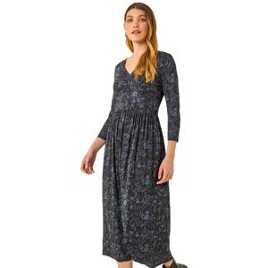 Roman Women's Floral Print Ruched Stretch Midi Dress in Dark Grey Size: 12 Dark Grey 12 Roman Women's Floral Print Ruched Stretch Midi Dress in Dark Grey Size: 12 Dark Grey 12