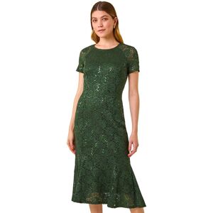 Roman Women's Leaf Lace Sequin Midi Dress in Green Size: 12 Green 12 Roman Women's Leaf Lace Sequin Midi Dress in Green Size: 12 Green 12