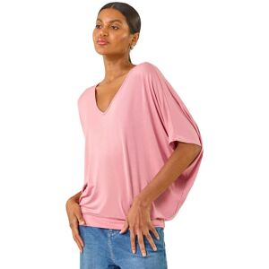 Roman Women's V-Neck Grown On Sleeve Stretch Top in Pink Size: 16 Pink 16 Roman Women's V-Neck Grown On Sleeve Stretch Top in Pink Size: 16 Pink 16