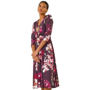 Roman Women's Floral Crossover Stretch Midi Dress in Wine Size: 16 Wine 16 Roman Women's Floral Crossover Stretch Midi Dress in Wine Size: 16 Wine 16