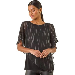 Roman Women's Foil Dot Overlay Asymmetric Top in Black Size: 18 Black 18 Roman Women's Foil Dot Overlay Asymmetric Top in Black Size: 18 Black 18