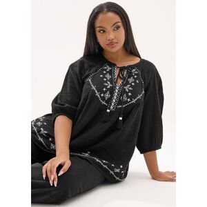 Yours Women's Embroidered Tie Neck Blouse in Black Size: 26-28 Black 26-28 Yours Women's Embroidered Tie Neck Blouse in Black Size: 26-28 Black 26-28
