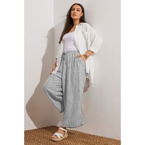 Yours Women's Cropped Wide Leg Linen Trousers in Blue Size: 26-28 Blue 26-28 Yours Women's Cropped Wide Leg Linen Trousers in Blue Size: 26-28 Blue 26-28