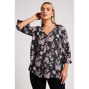 Yours Women's Floral Print V-Neck Blouse in Black Size: 16 Black 16 Yours Women's Floral Print V-Neck Blouse in Black Size: 16 Black 16