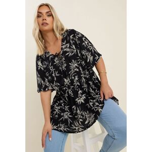 Yours Women's Palm Print Tie Neck Top in Black Size: 26-28 Black 26-28 Yours Women's Palm Print Tie Neck Top in Black Size: 26-28 Black 26-28