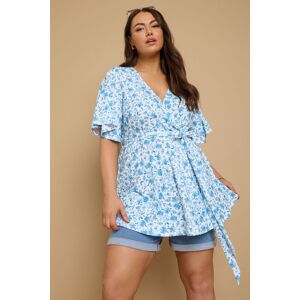 Yours Women's Floral Print Ribbed Wrap Top in Blue Size: 34-36 Blue 34-36 Yours Women's Floral Print Ribbed Wrap Top in Blue Size: 34-36 Blue 34-36