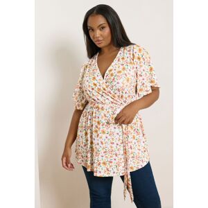 Yours Women's Floral Print Ribbed Wrap Top in Orange Size: 16 Orange 16 Yours Women's Floral Print Ribbed Wrap Top in Orange Size: 16 Orange 16