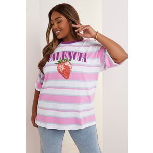 Yours Women's 'Valencia' Slogan Stripe T-Shirt in Pink Size: 34-36 Pink 34-36 Yours Women's 'Valencia' Slogan Stripe T-Shirt in Pink Size: 34-36 Pink 34-36