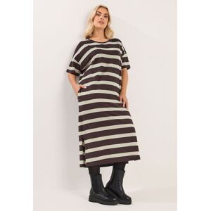 Yours Women's Stripe Oversized Pocket Detail Midi Dress in Brown Size: 22-24 Brown 22-24 Yours Women's Stripe Oversized Pocket Detail Midi Dress in Brown Size: 22-24 Brown 22-24