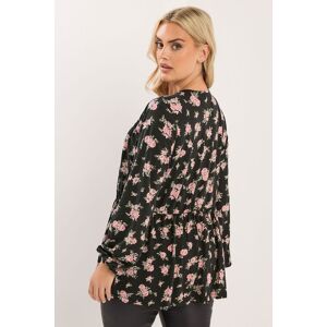Yours Women's Floral Print Gathered Tie Front Top in Black Size: 22-24 Black 22-24 Yours Women's Floral Print Gathered Tie Front Top in Black Size: 22-24 Black 22-24