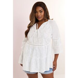 Yours Women's Embroidered Tie Front Smock Blouse in White Size: 22-24 White 22-24 Yours Women's Embroidered Tie Front Smock Blouse in White Size: 22-24 White 22-24