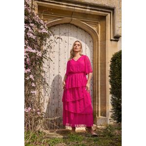 Yours Women's Dobby Frill Maxi Dress in Bright Pink Size: 18 Bright Pink 18 Yours Women's Dobby Frill Maxi Dress in Bright Pink Size: 18 Bright Pink 18