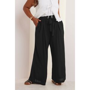 Yours Women's Tie Waist Crinkle Wide Leg Trousers in Black Size: 22-24 Black 22-24 Yours Women's Tie Waist Crinkle Wide Leg Trousers in Black Size: 22-24 Black 22-24