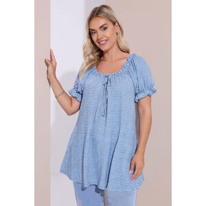 Yours Women's Gingham Textured Frill Top in Blue Size: 26-28 Blue 26-28 Yours Women's Gingham Textured Frill Top in Blue Size: 26-28 Blue 26-28