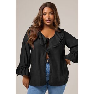 Yours Women's Ruffle Tie Front Blouse in Black Size: 30-32 Black 30-32 Yours Women's Ruffle Tie Front Blouse in Black Size: 30-32 Black 30-32