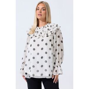 Yours Women's Polka Dot Frill Neck Blouse in White Size: 16 White 16 Yours Women's Polka Dot Frill Neck Blouse in White Size: 16 White 16