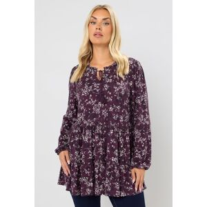Yours Women's Floral Tie Neck Tiered Blouse in Purple Size: 26-28 Purple 26-28 Yours Women's Floral Tie Neck Tiered Blouse in Purple Size: 26-28 Purple 26-28