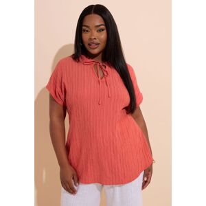Yours Women's Textured Frill Neck Top in Coral Size: 26-28 Coral 26-28 Yours Women's Textured Frill Neck Top in Coral Size: 26-28 Coral 26-28