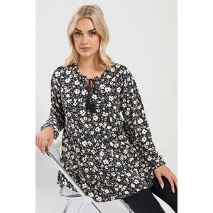 Yours Women's Floral Tie Neck Tiered Blouse in Black Size: 22-24 Black 22-24 Yours Women's Floral Tie Neck Tiered Blouse in Black Size: 22-24 Black 22-24