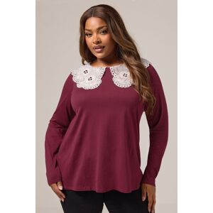 Yours Women's Broderie Anglaise Oversized Collar Top in Burgundy Size: 14 Burgundy 14 Yours Women's Broderie Anglaise Oversized Collar Top in Burgundy Size: 14 Burgundy 14