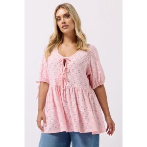 Yours Women's Broderie Anglaise Tie Front Peplum Top in Light Pink Size: 14 Light Pink 14 Yours Women's Broderie Anglaise Tie Front Peplum Top in Light Pink Size: 14 Light Pink 14