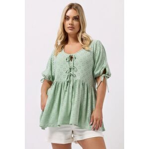 Yours Women's Broderie Anglaise Tie Front Peplum Top in Light Green Size: 18 Light Green 18 Yours Women's Broderie Anglaise Tie Front Peplum Top in Light Green Size: 18 Light Green 18