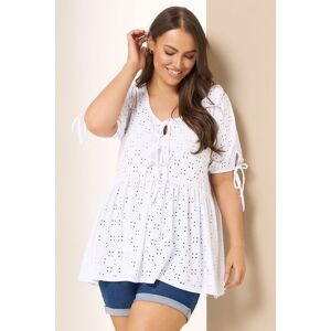 Yours Women's Broderie Anglaise Tie Front Peplum Top in White Size: 26-28 White 26-28 Yours Women's Broderie Anglaise Tie Front Peplum Top in White Size: 26-28 White 26-28