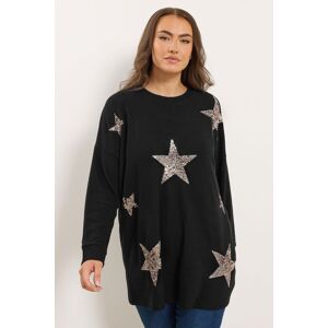 Yours Women's Sequin Embellished Star Jumper in Black Size: 26-28 Black 26-28 Yours Women's Sequin Embellished Star Jumper in Black Size: 26-28 Black 26-28