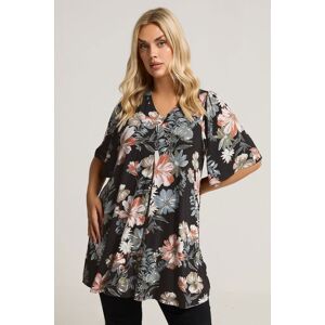 Yours Women's Floral Print Pleat Front Top in Black Size: 22-24 Black 22-24 Yours Women's Floral Print Pleat Front Top in Black Size: 22-24 Black 22-24