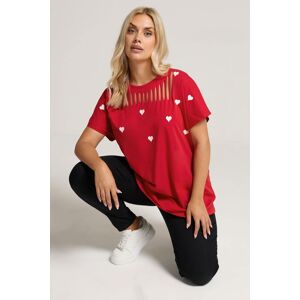 Yours Women's Heart Print Slash Detail Top in Red Size: 22-24 Red 22-24 Yours Women's Heart Print Slash Detail Top in Red Size: 22-24 Red 22-24
